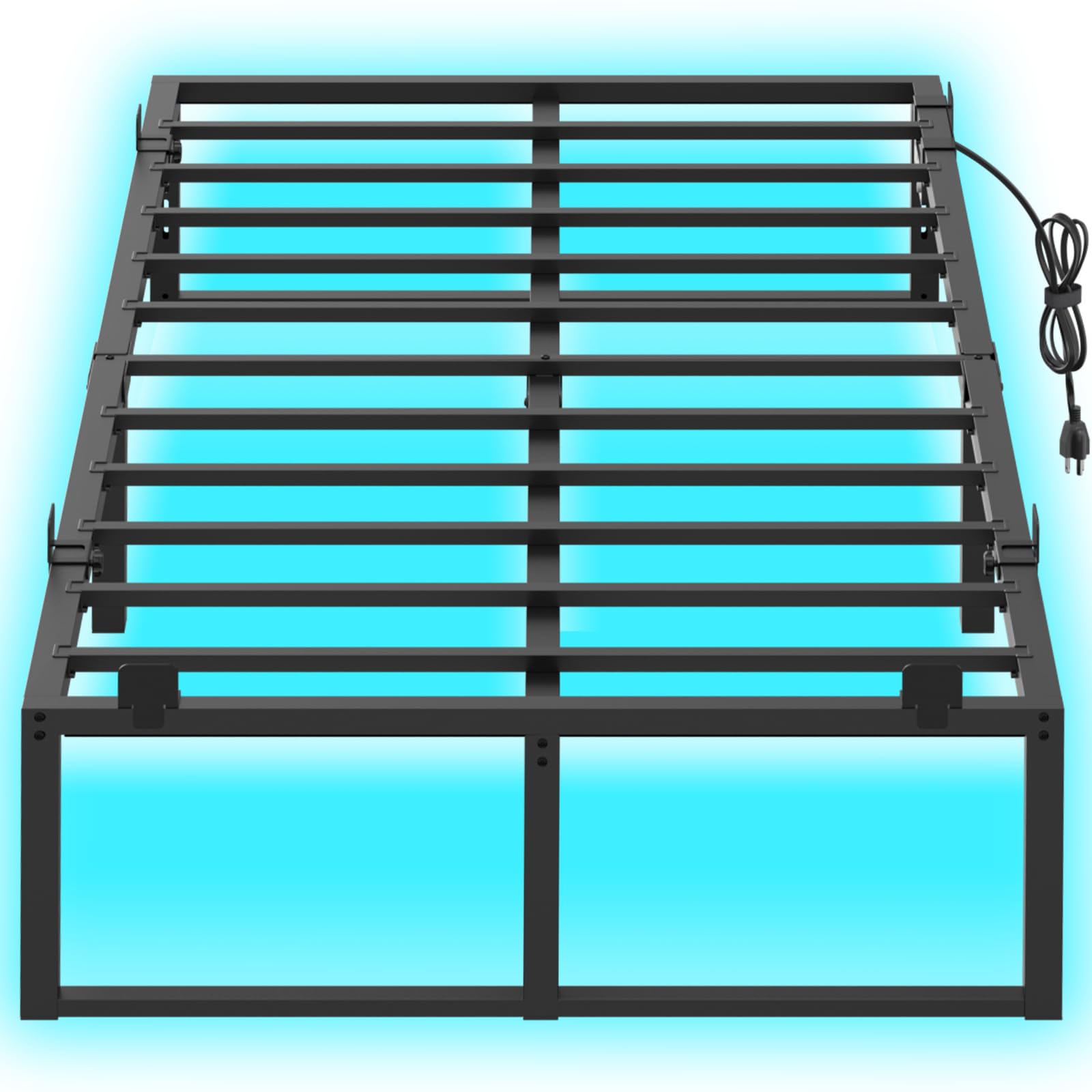 Homieasy Twin Bed Frame with Charging Station and LED Lights, Metal Platform Bed Frame with Non-Slip Mattress Gaskets, No Box Spring Needed, Easy Assembly