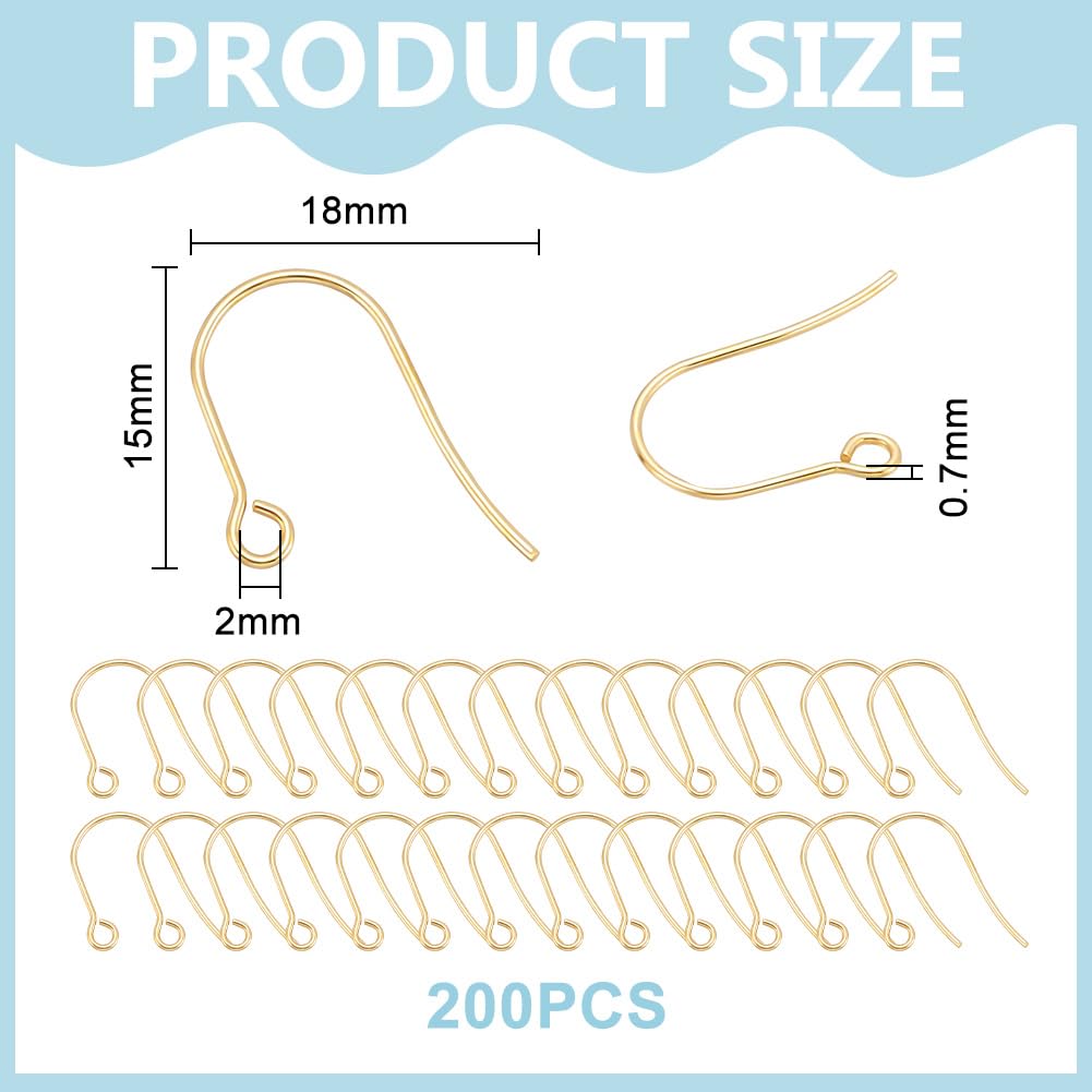 UNICRAFTALE 200pcs Earring Hooks Real 18K Gold Plated Stainless Steel Earring Hooks Metal Fish Ear Wire with Horizontal Loops Drop Earrings Jewelry Making for Bracelet Necklace Jewelry Making - Image 3