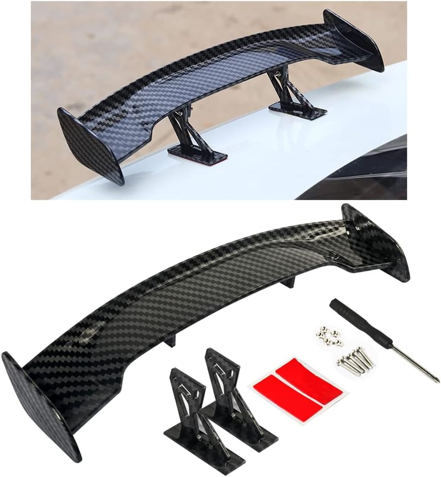 Carbon Fiber Texture Mini Trunk Spoiler - 9.8 Inch Tail Wing Decoration for Most Cars