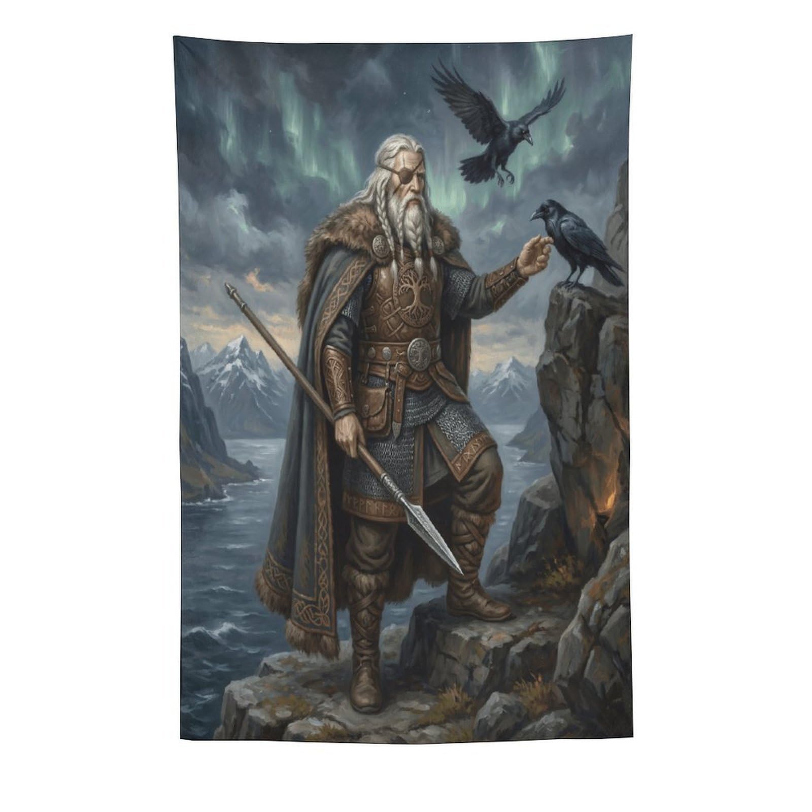 Norse Mythology Odin Wall Tapestry, Oil Painting, Ancient Rune Mood