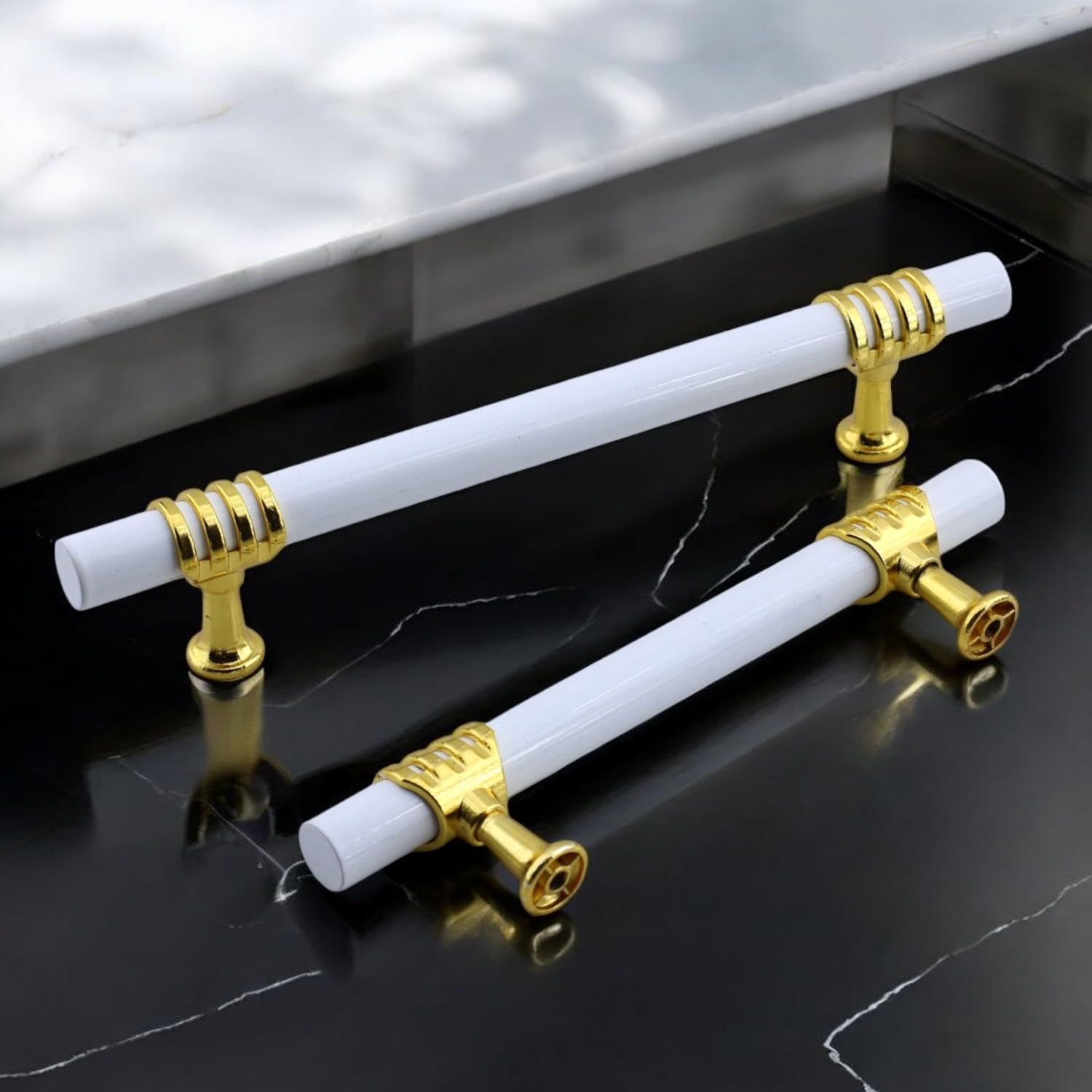 Eylül Mobilya Mutfak Dolabı Çekmece Dolap Kulpları Kapak Kulpu Kulbu Beyaz Altın 96 mm Metal Kulp