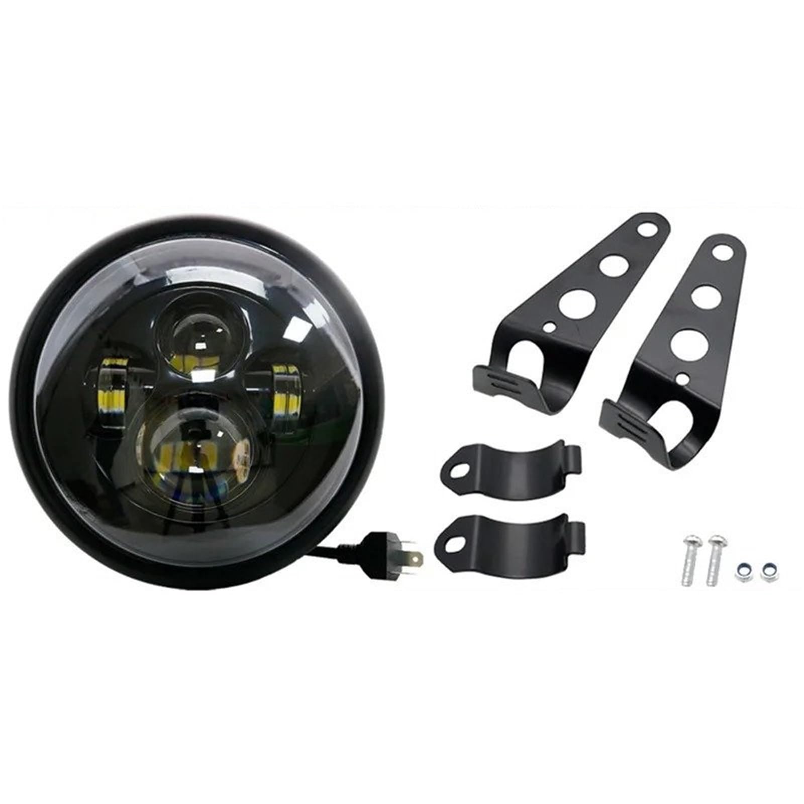Moto Fari Stradali Spot Light Beam Per Supporto Faro 7 Pollici, Parti Per Motocicletta Cafe Racer,5, LED Rotondo Nero, Lampada Hi/Lo