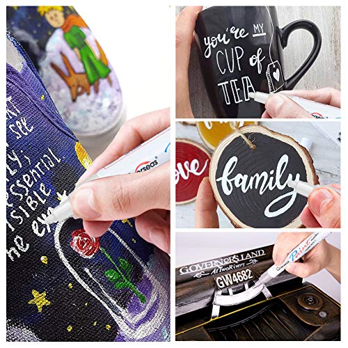 Overseas ACS001-WHITE Lesun Overseas White Paint Pens Paint Markers, 12 Pack Waterproof Oil-Based Paint Pen Set Quick Dry And Permanent, Markers For Rock, Stone, Ceramic, Wood, Fabric, Plastic, Canvas, Glass, Mugs, Tires thumb #3
