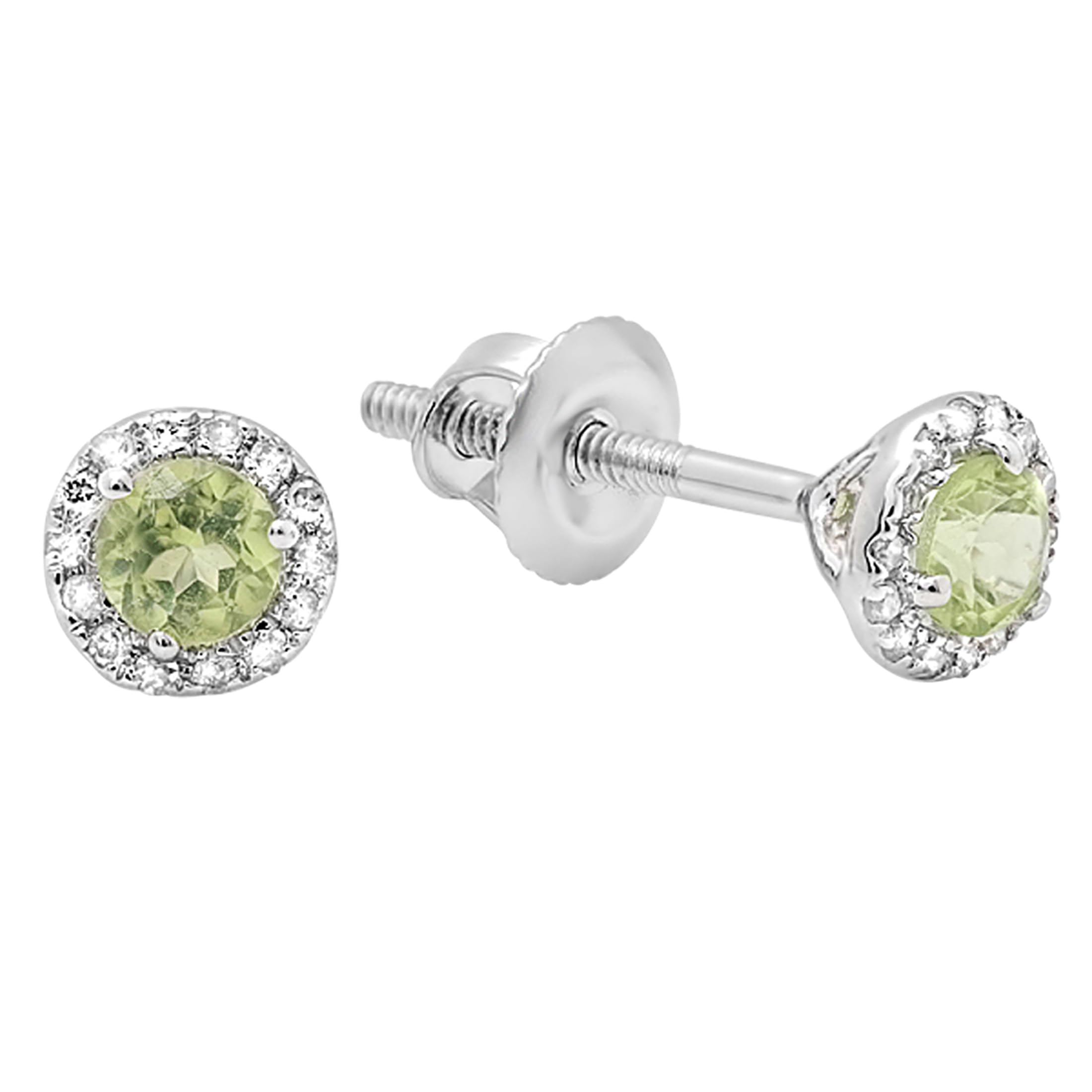 Dazzlingrock Collection 18K Round Peridot & White Diamond Womens Halo Stud Earrings, Solid White Gold