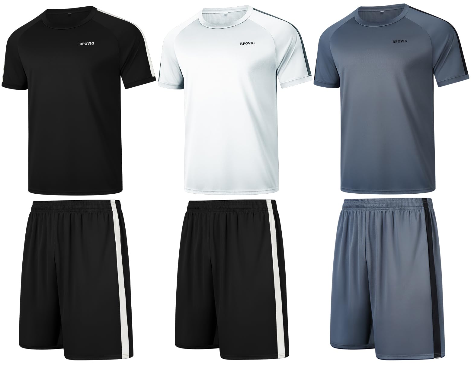 RPOVIG Shirts Shorts Workout Set:Men's 3 Pack Dry Fit Clothes Short set outfits Gym Active Athletic Basketball