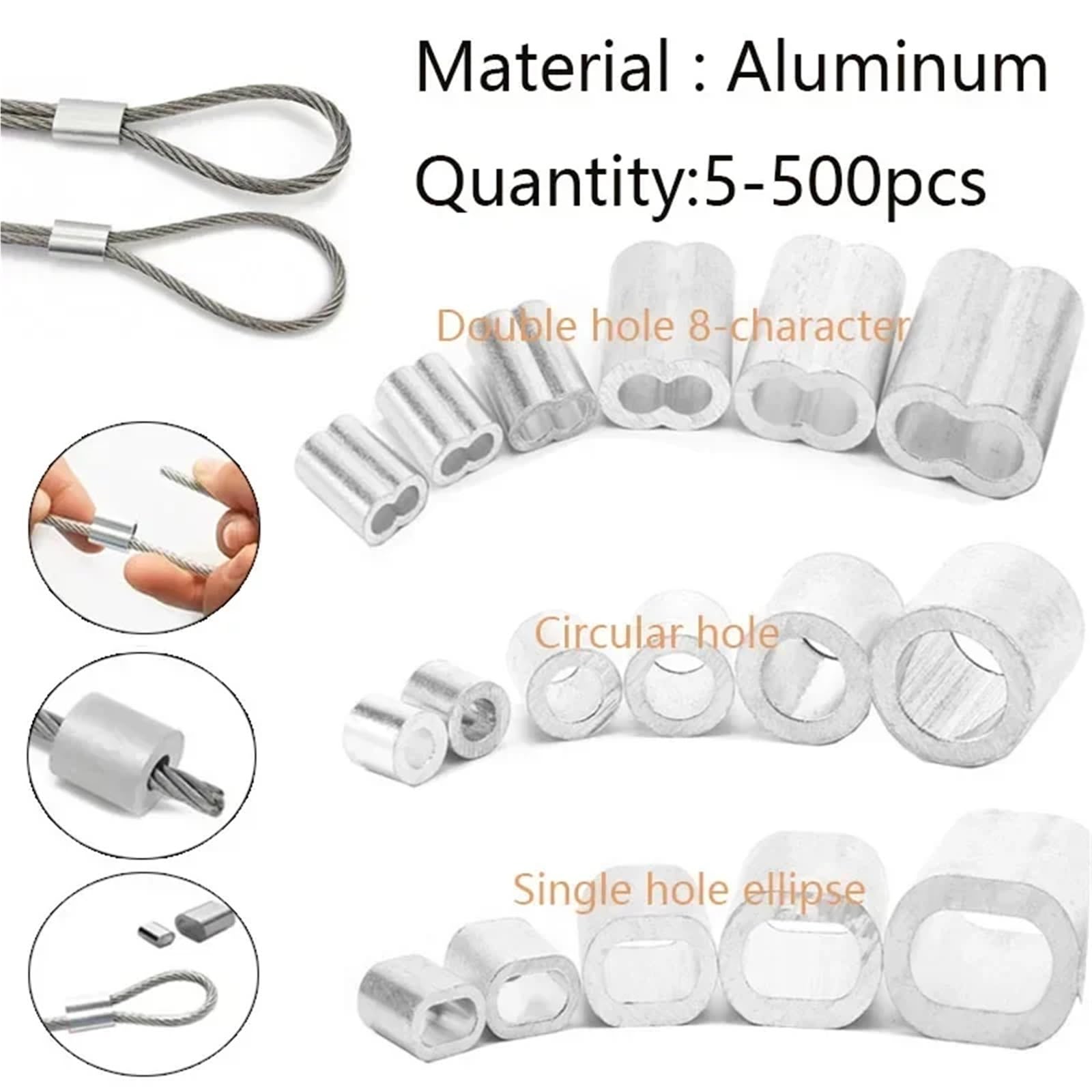 Anello a crimpare in alluminio, Manicotti a crimpare for cavi in ​​alluminio Confezione da 5-500 pezzi M0.5-M12 for funi metalliche e(M3 200pcs Two hole)