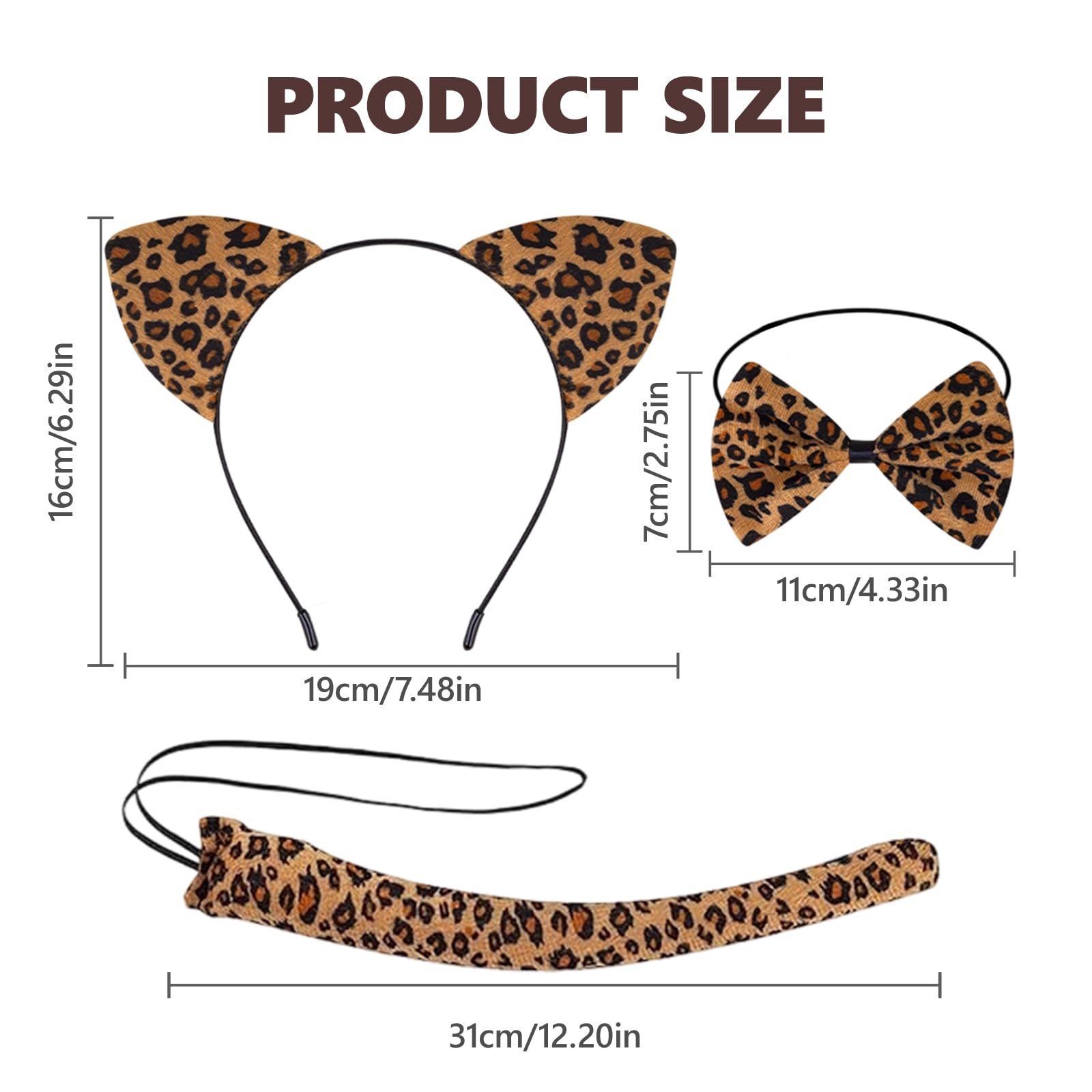 3-Piece Leopard Ears Headband and Tail Set, Adorable Leopard Print Headband, Bow Tie and Tail - Image 2