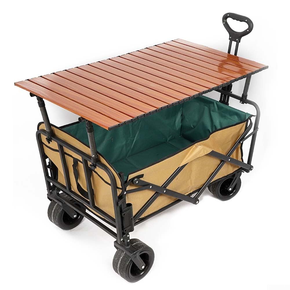 Höhenverstellbarer klappbarer Tisch-Bollerwagen für Camping, Garten und Veranstaltungen im Freien mit schneller Ein-Klick-Einrichtung (gelb)