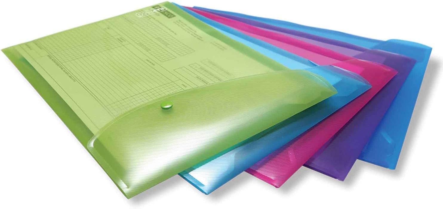 Rapesco 0698 ECO Recycled Portrait Popper Wallets, A4+, Assorted Bright Transparent Colours, Pack of 5
