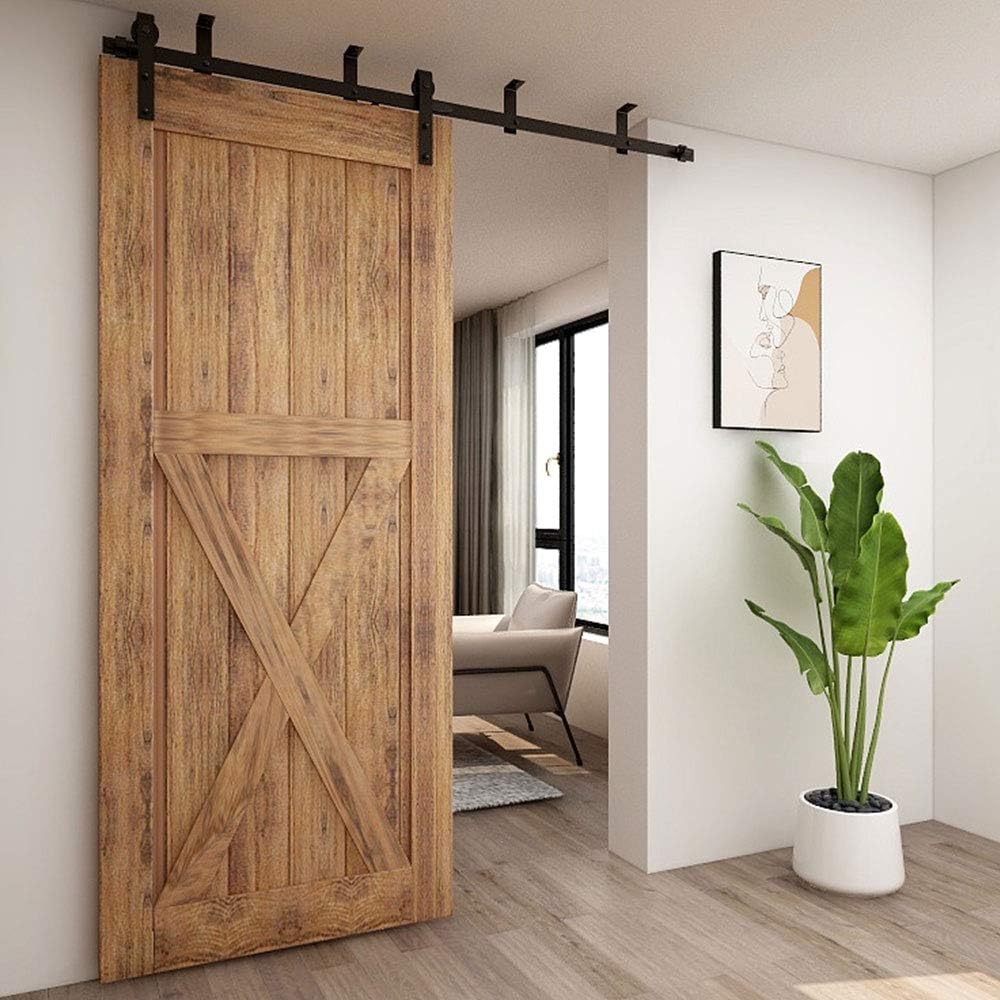 CCJH 183cm/6FT Kit di Binario per Porta Scorrevole a Soffitto, Kit di Pista per Porta in Legno Singola (Forma J)