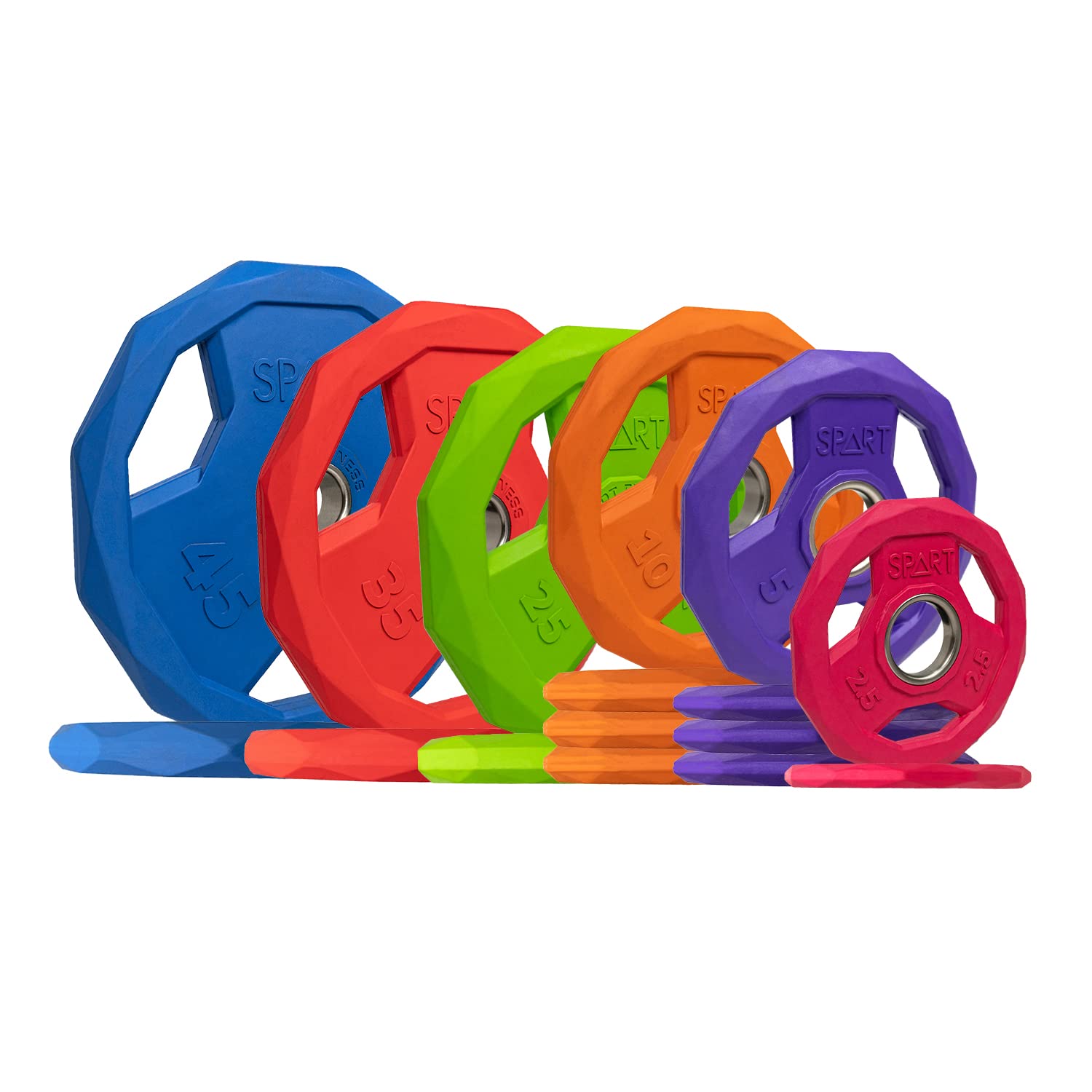SPART Color Coded Weight Plate 2-Inch Rubber Coated Olympic Grip Plate for Barbell, Solid Cast Iron Weight Plates for Strength Training, Weightlifting