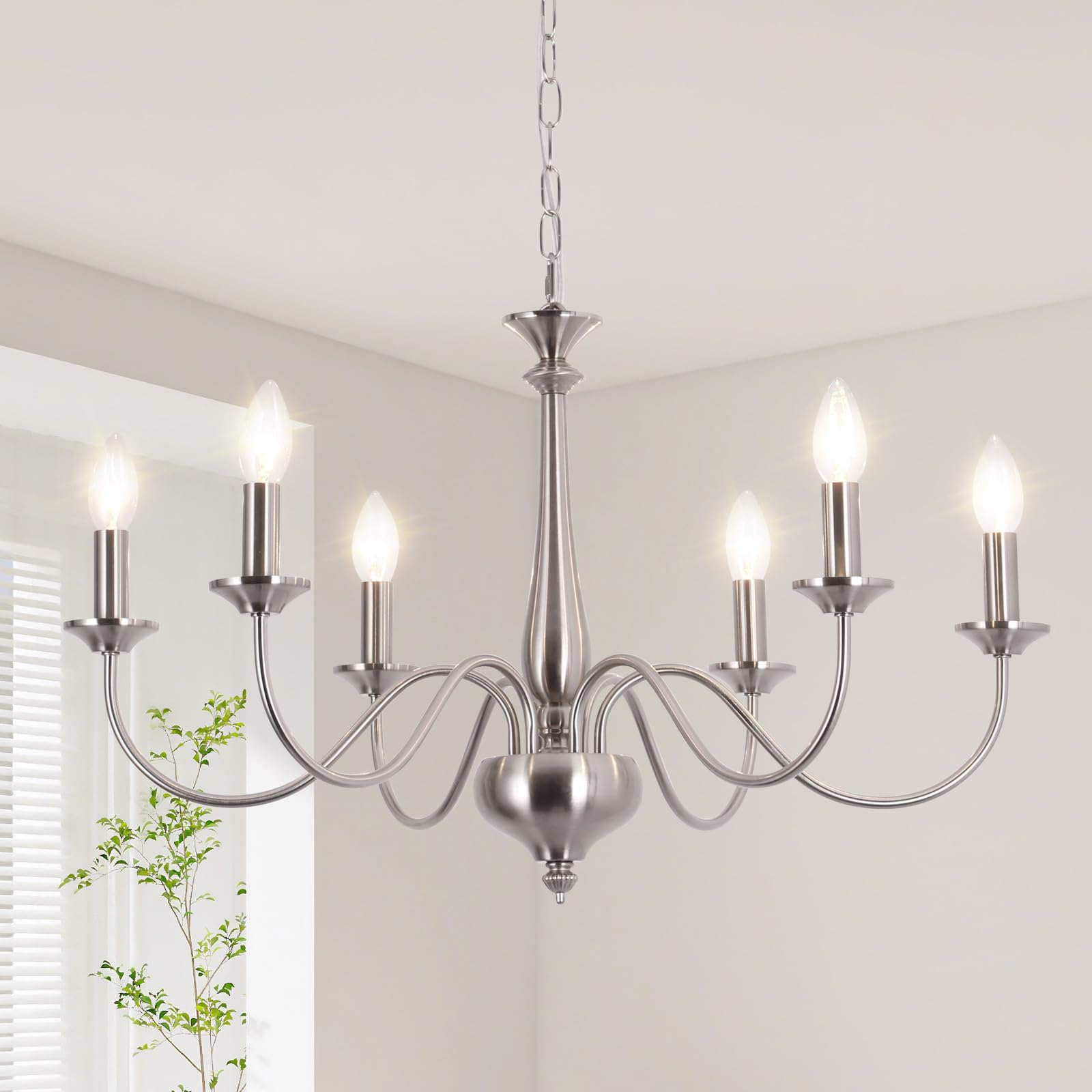 Lustre Salon Moderne Lustre Salle à Manger Bougie Chandelier Lustres Couleur Nickel,6*E14 Style RéTro -Convient Pour La Salle à Manger, Cuisine,EntréE（Non Incluses）