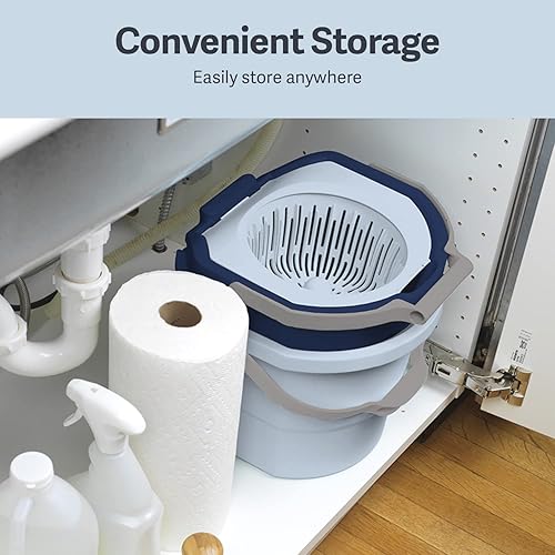 Miniatura 4 de Casabella Trapeador giratorio de agua limpia con sistema de 2 cubos, juego de trapeador giratorio y cubo de trapeador con repuesto, azulblanco