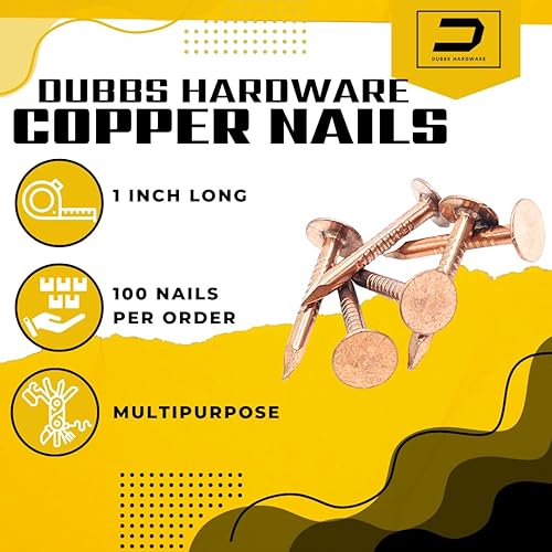 Vista 3 de Uñas de cobre de 1 pulgada con acabado para techos, 100 clavos, púas de pizarra de cobre puro macizo, barcos de muebles, el paquete incluye 100 uñas