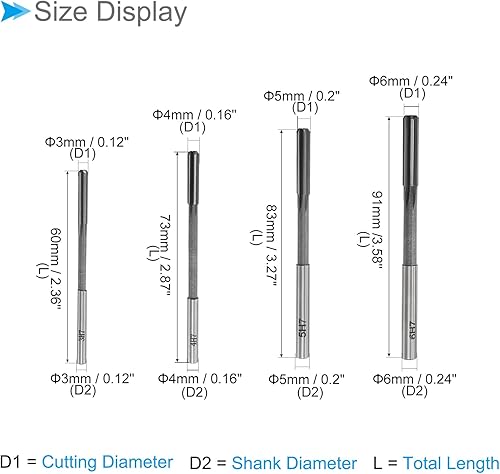 Miniatura 3 de Juego de escariadores de chucking, 0.118 in, 0.157 in, 0.197 in, 0.236 in, 0.276 in, 0.315 in, 0.354 in, 0.394 in de diámetro, cortador de fresado
