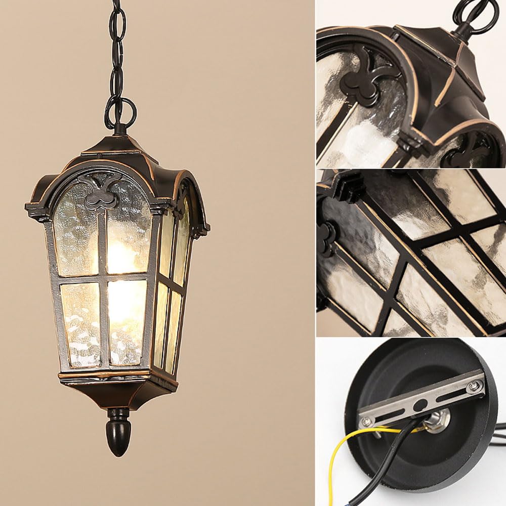 Zewnętrzna lampa sufitowa odporna na deszcz, metalowa lampa wisząca w stylu vintage, z wykończeniem z olejowanego brązu i matowego szkła, wisząca lampion na werandę lub taras, do montażu na ścianie