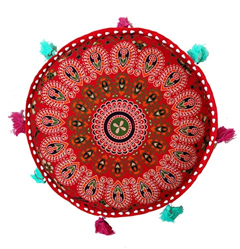 Rastogi Handicrafts - Cojín redondo de meditación para yoga, estilo bohemio, estampado a mano, algodón orgánico de puf indio