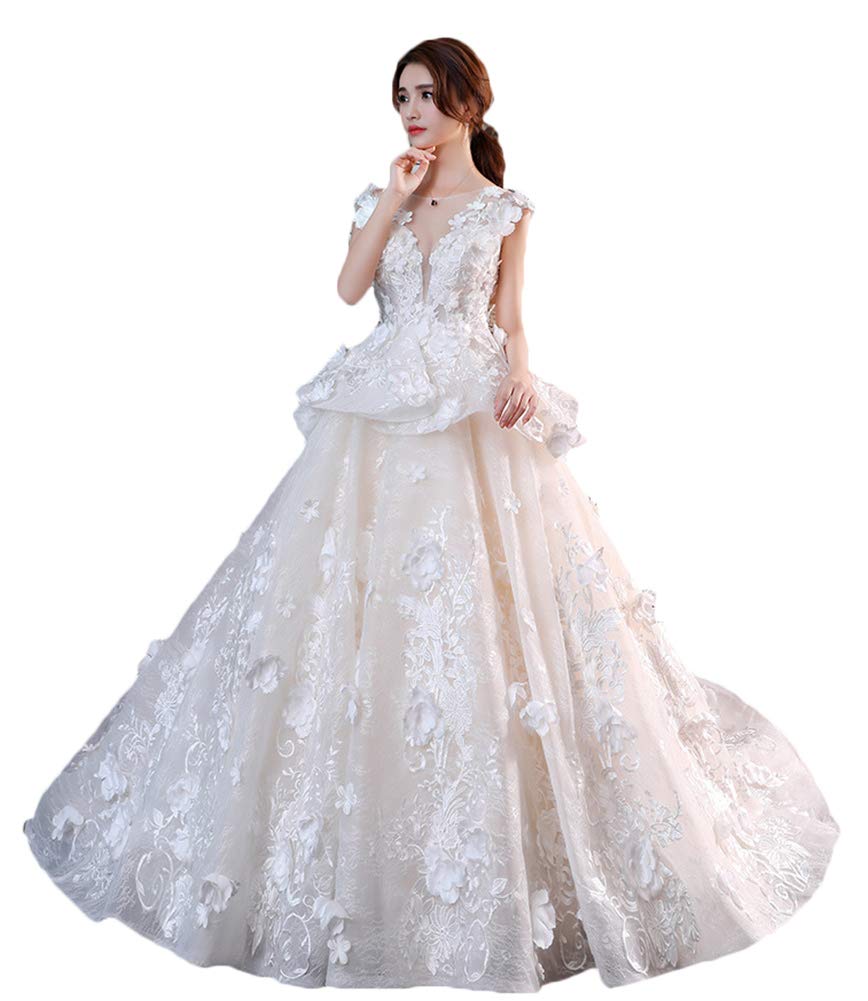 Robe de mariée en dentelle avec traîne longue, taille 52