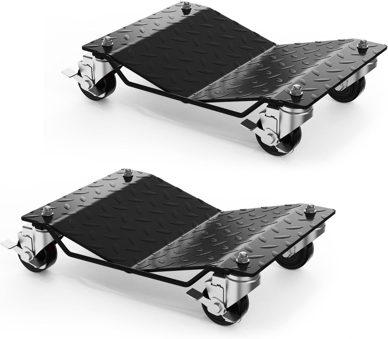 Car Wheel Dolly Set of 2,3000 LBS Capacity Heavy Duty Vehicle Mover Dolly with Brakes for Moving Cars, Trucks, Trailers and Motorcycles, Black