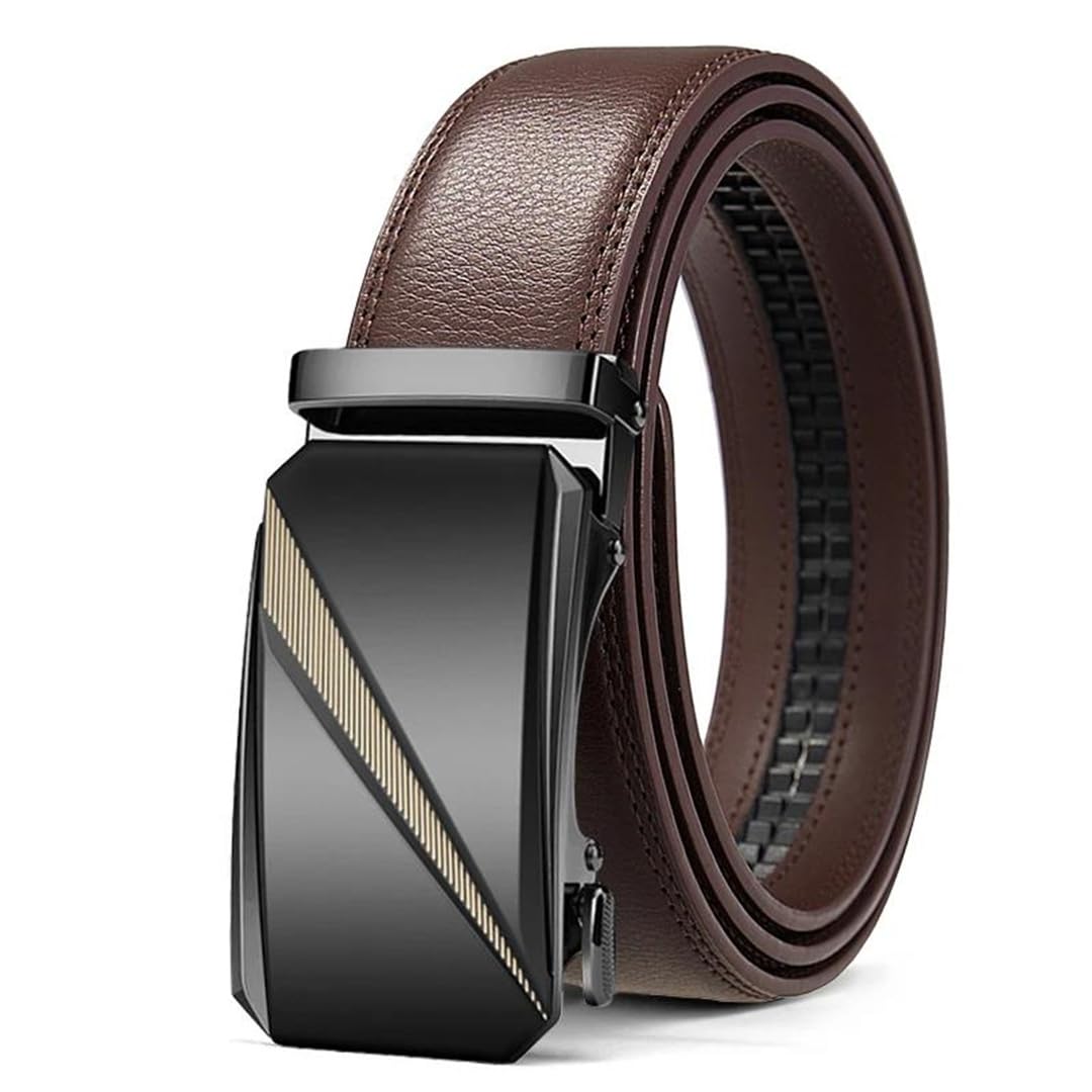 Yeuyyben Cinturón de trinquete de cuero genuino para hombre, ajustable, hebilla automática, cinturón de negocios informal
