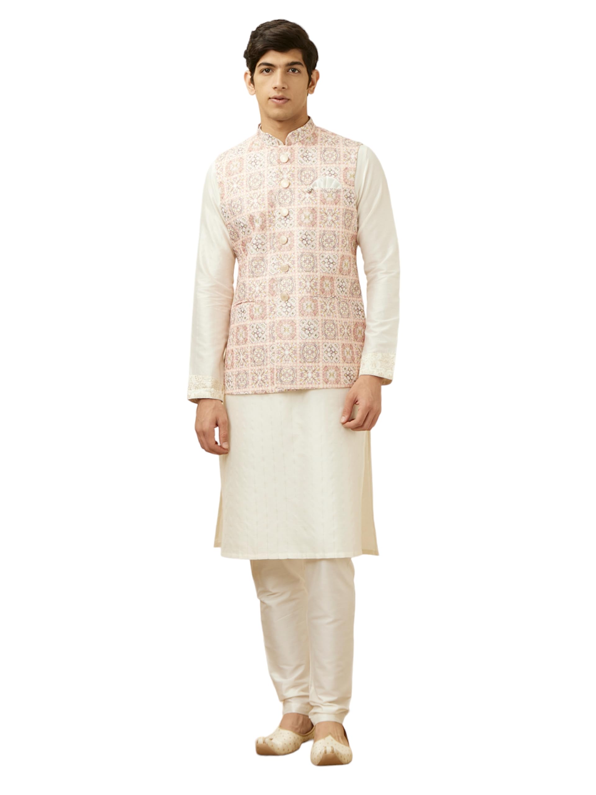 Manyavar Self Texture Printed Nehru Jacket For Men (Jacket Only)-picture-11