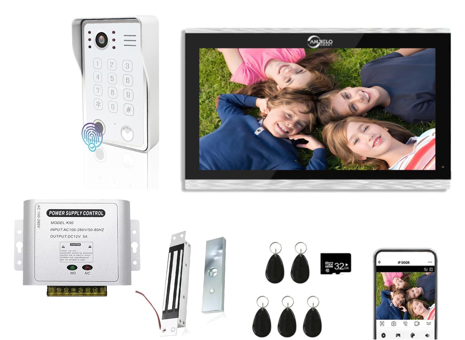 ANJIELO SMART TUYA Monitor dotykowy 25.6 cm z przewodowym systemem dzwonka do drzwi 1080p, zestawy telefonów do drzwi WiFi do użytku wewnątrz na zewnątrz, odblokowanie 5 w 1, 2-drożny dźwięk do