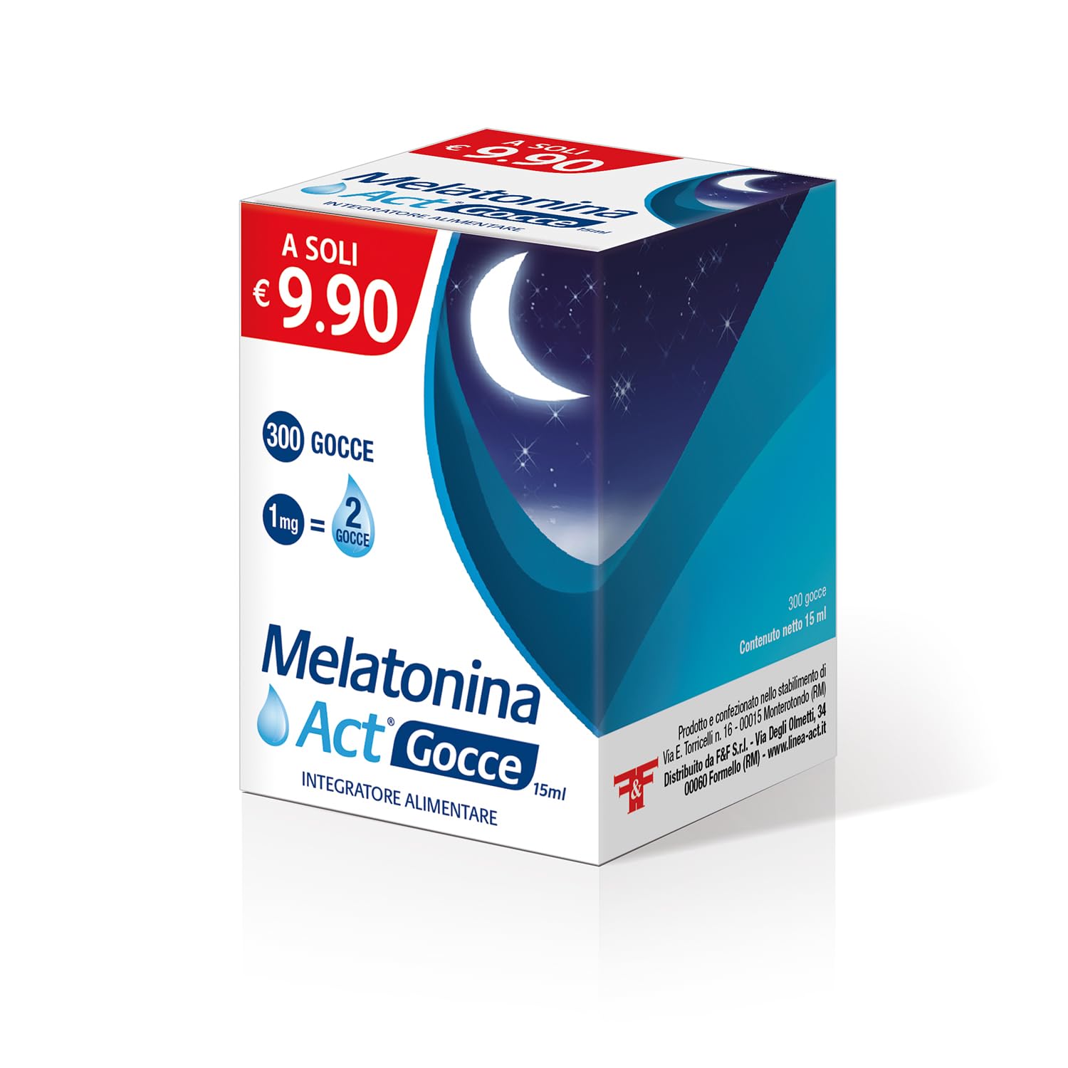 Melatonina Act Gocce, Integratore Alimentare in Gocce a Base di Melatonina 1MG - Confezione da 300 Gocce, totale 15 ml