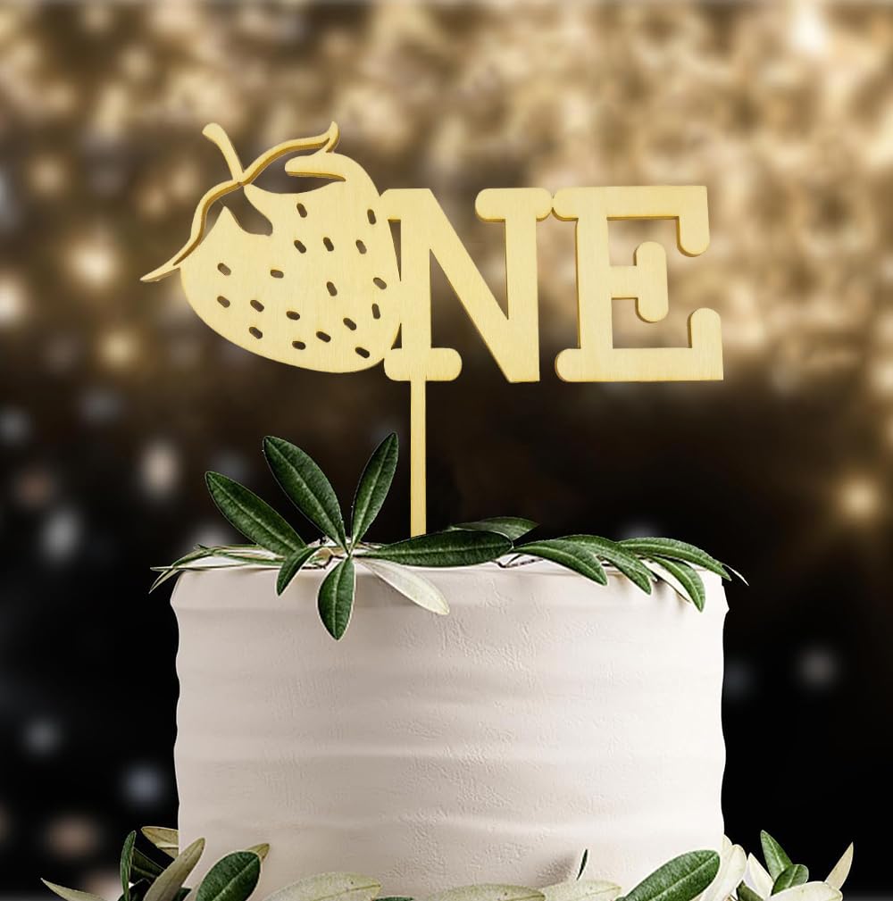Sweet Strawberry '1' Cake Topper – Wooden First Birthday Decoration For Cakes, Photos, And Party Decor – Adorable Pink Strawberry Theme!