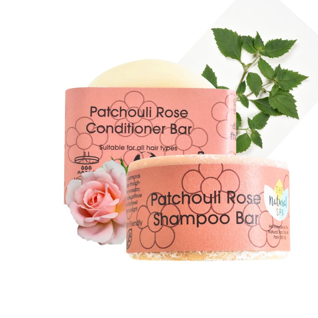 The Natural Spa Patchouli Rose Shampoo and Conditioner Bar Set, Handmade in Devon England, Suitable For All Hair Types