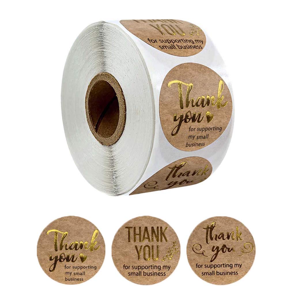 Cherjoury 500 Pieces/roll Thank You for Supporting My Small Business Kraft Stickers Gold Foil,Seal Stickers
