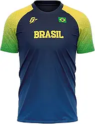 OverFame Camiseta Filtro UV Brasil - Masculina, Manga Longa, Amarela, PP a G2