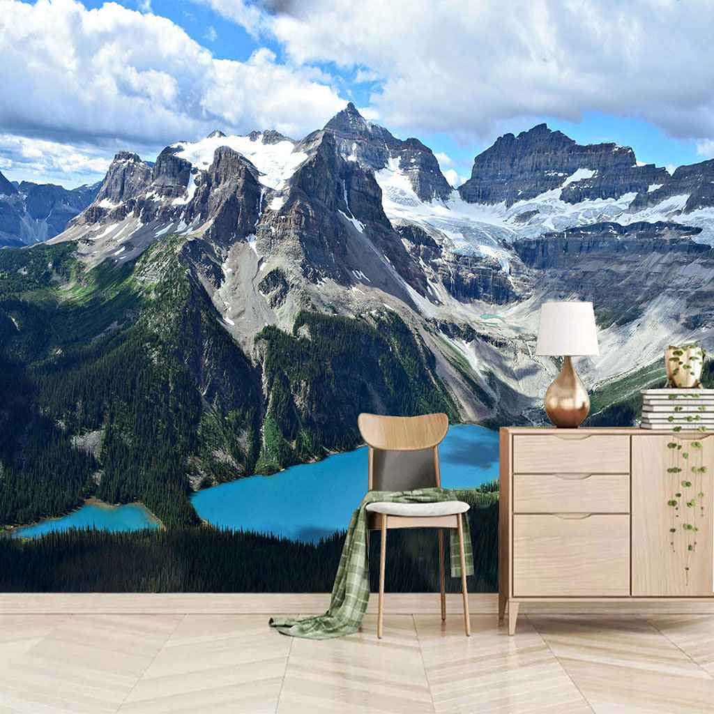 Poster géant mural auto-adhésif 350x256 cm en toile paysage de montagne 3D