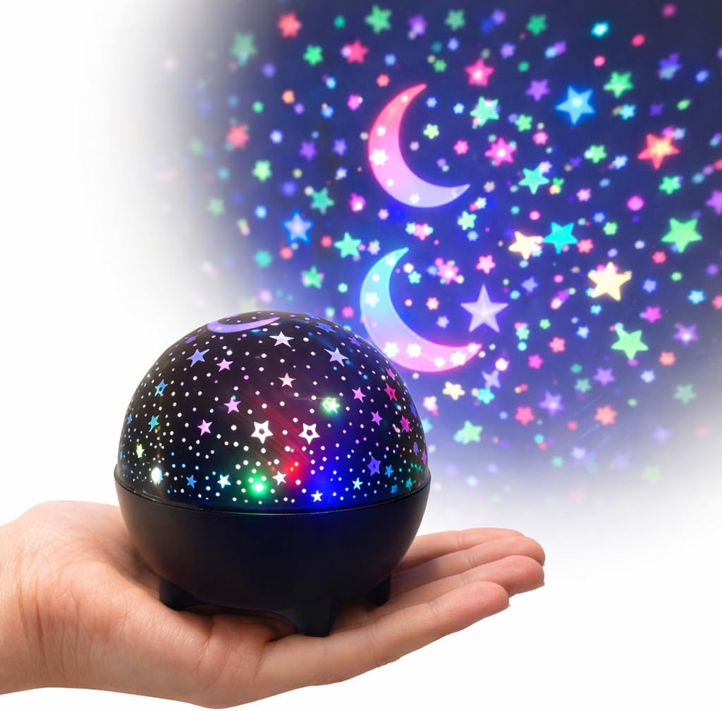 Star & Moon Projector Night Light for Kids – Rotating Galaxy LED Light with Colorful Stars, USB Powered Fun Night Lamp for Bedroom, Playroom & Gifts (Boys & Girls)