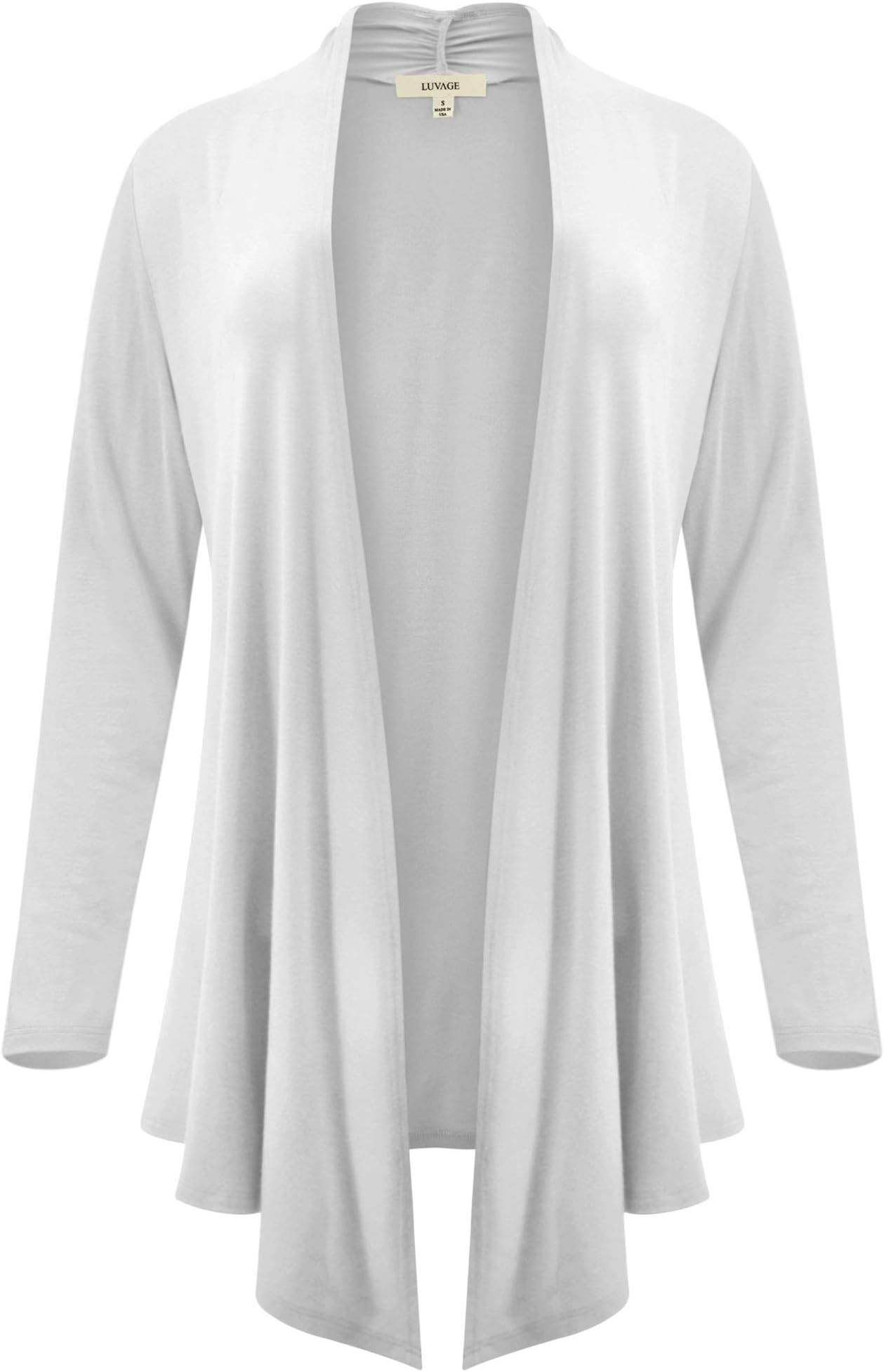LUVAGE Womens Long Sleeve Draped Open Front Asymmetrical Cardigan