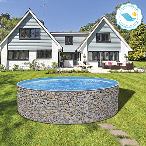 Paradies Pool Print Nature 24 Komplettset Platin rund, 350x120cm (Ø x H), Stahlwandpool Steinoptik, Poolfolie in blau 0… – Bild 5