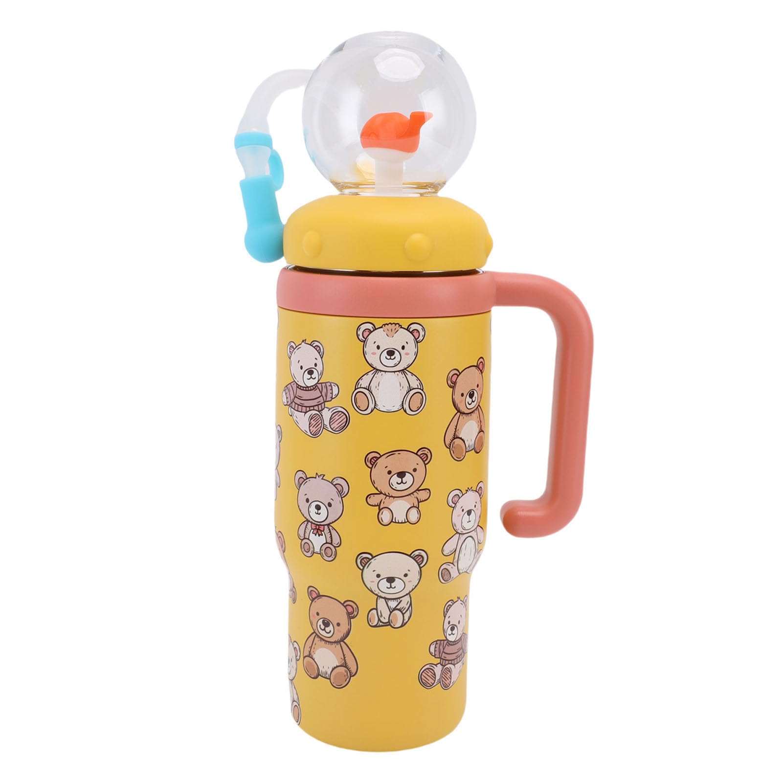 Rosvola Tazza con Beccuccio per Bambini con Fontana a Forma di Balena da 710 Ml con Manico e Cannuccia, Bottiglia D'acqua e Divertente per Esterni, Plastica e Acciaio Inossidabile (YELLOW)
