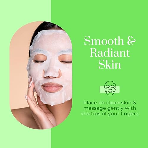 Miniatura 2 de Clear Beauty Mascarilla facial de hoja de pepino y aloe, alivia la piel irritada, reduce las arrugas y las líneas finas, ilumina e hidrata, cuidado