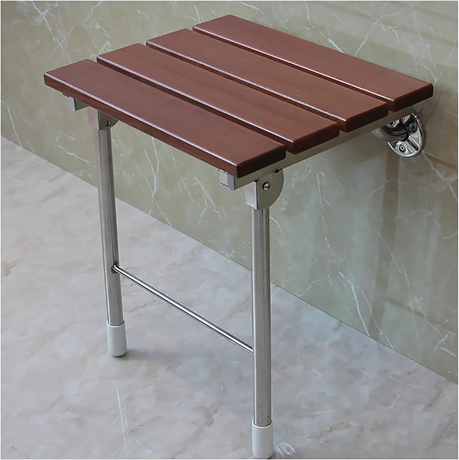 EROOLU Folding Shower Seat Wall Mount, Seniors with Support Legs Bathroom Safety Shower Stool Foldable Wall Wood Shower Chair