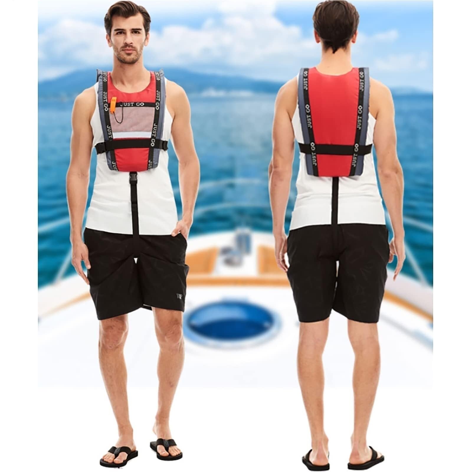 Kayak Vest für Erwachsene mit Beinschlaufen und Pfeife, Kayak Vest für Kajakfahren, Surfen und Bootfahren für Männer und Frauen bis 104 kg