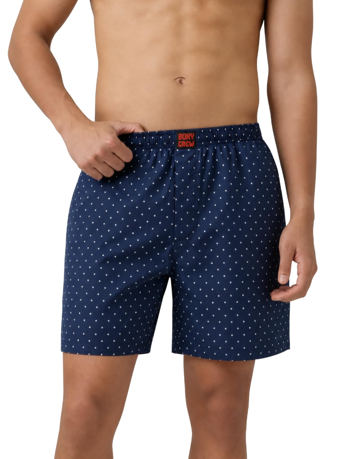Men's Printed 100% Cotton Boxer Shorts | No-Mark Soft Elastic Waistband | Regular Comfort Fit with Dual Side Pockets & Button Fly | Navy Blue-picture-30