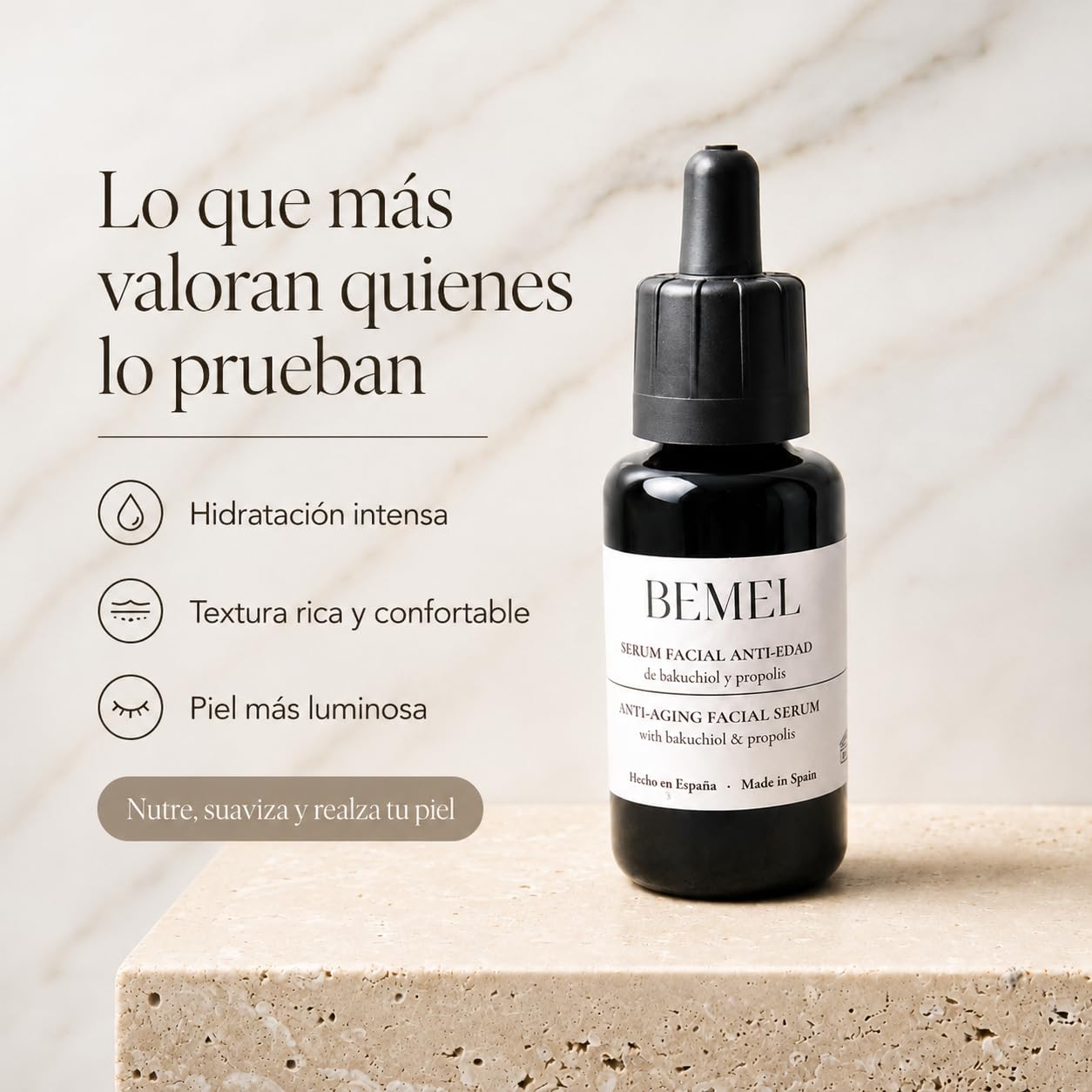 BEMEL Serum Antiarrugas Facial, Día y Noche, Bakuchiol, Propolis - Trabaja Arrugas, Manchas, Firmeza, Elasticidad, Luminosidad, Nutre Piel Seca Grasa Mixta Hombre Mujer Ecológica 30ml
