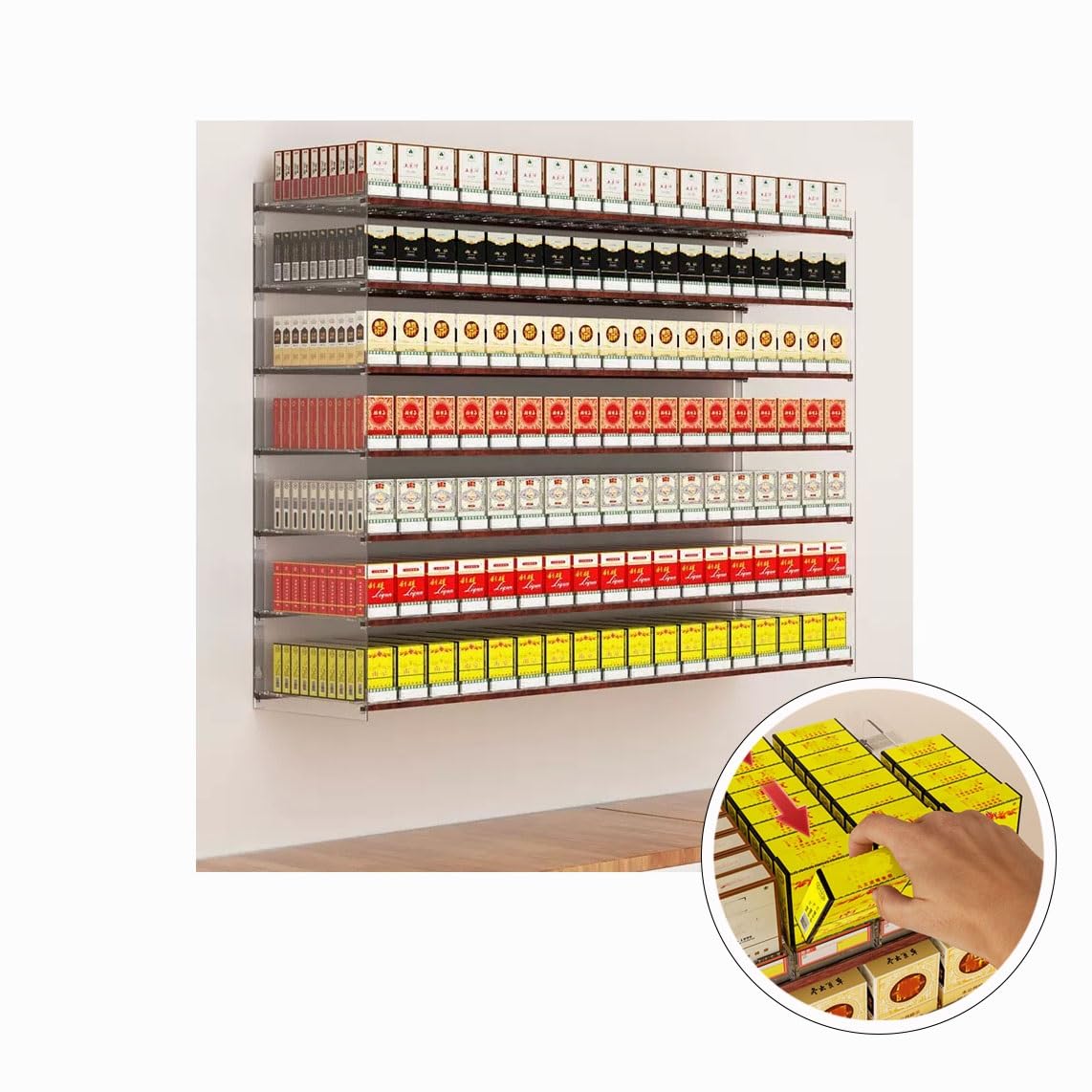 Cigarette Display Rack Shelf，Automatic Push Display Stand, Wall-mounted，Acrylic Step Display Rack，Cigarettes Organizer Holder For Retail Store Supermarket Cabinet (Color : Clear, Size : 86.5x29x18.8
