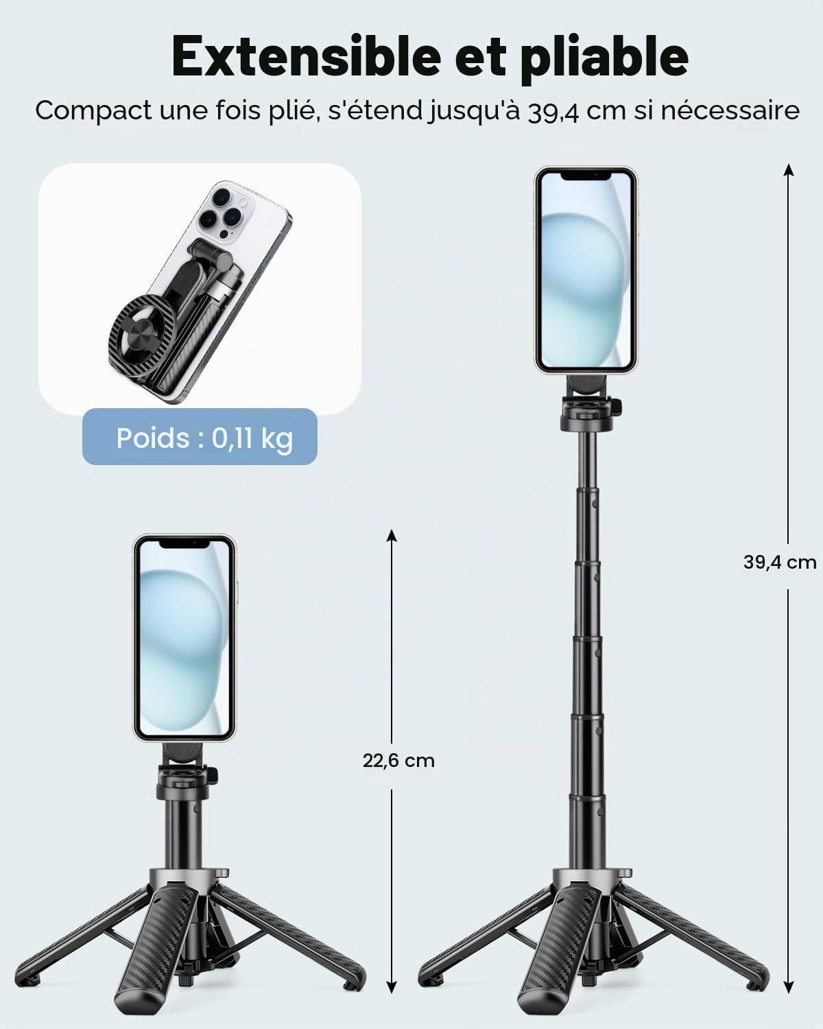 Victiv Magnétique Perche à Selfie, Ultra-Portable Mini Trépied Smartphone, Trépied Téléphone avec Télécommande & Anneau Magnétique pour iPhone 17/16/15/14 Pro Max Mag-Safe, Samsung, Huawei Android