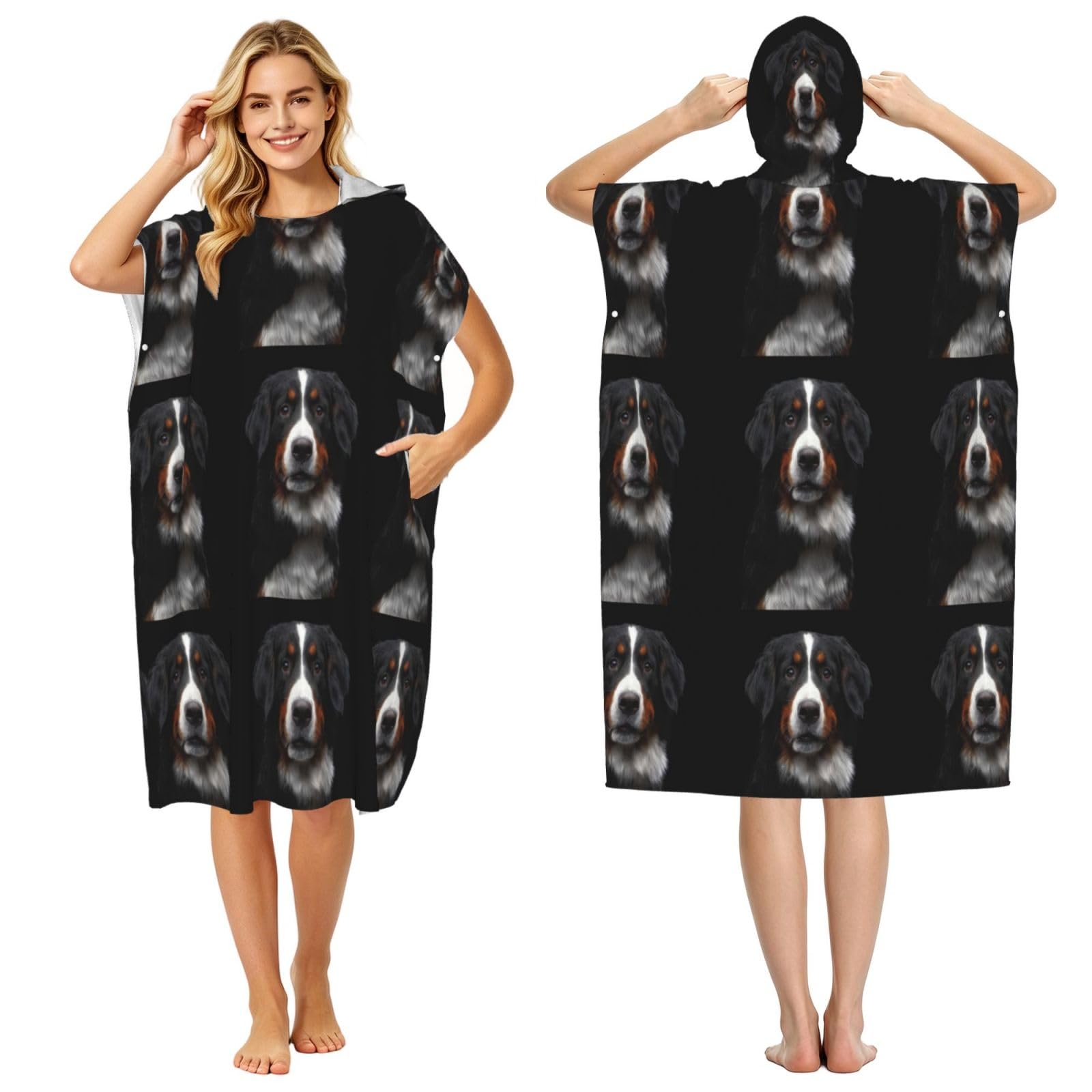 Poadnly Bernese Mountain Dog, Adult Hooded Beach Towel 90 x 110 cm,Changing Bath Robe, Surf Poncho Towel For Women Men