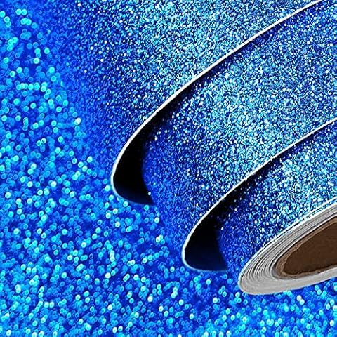 FunStick Glitzerfolie Selbstklebend Blau Glitzer Tapete Selbstklebend 40CM x 2M Klebefolie Glitzer Blau Folie für Möbel Kinder Aufkleber Wandfarbe Plotter Glitzer Papier zum Basteln Plotterfolie Dekor Cover
