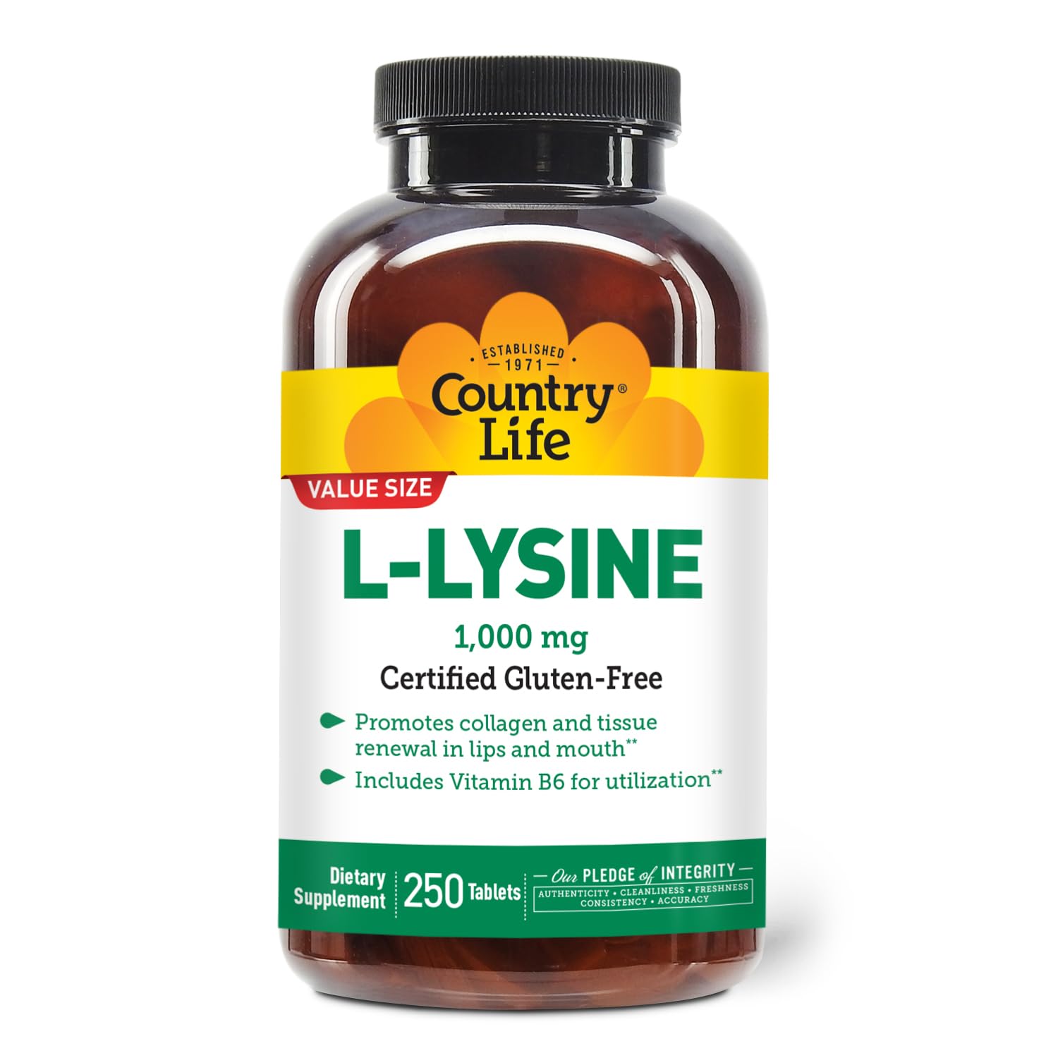 Country Life L-Lysine 1000 mg with B-6, 250-Count