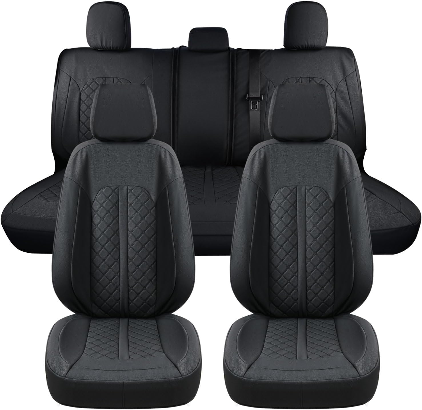 Truckiipa Wrangler JK Seat Covers Full Set Leather Waterproof Car Seat Cover Protector Custom Fit for 2007-2017 Jeep Wrangler JK 4-Door Sahara Rubicon Freedom Unlimited, Full Set, Black