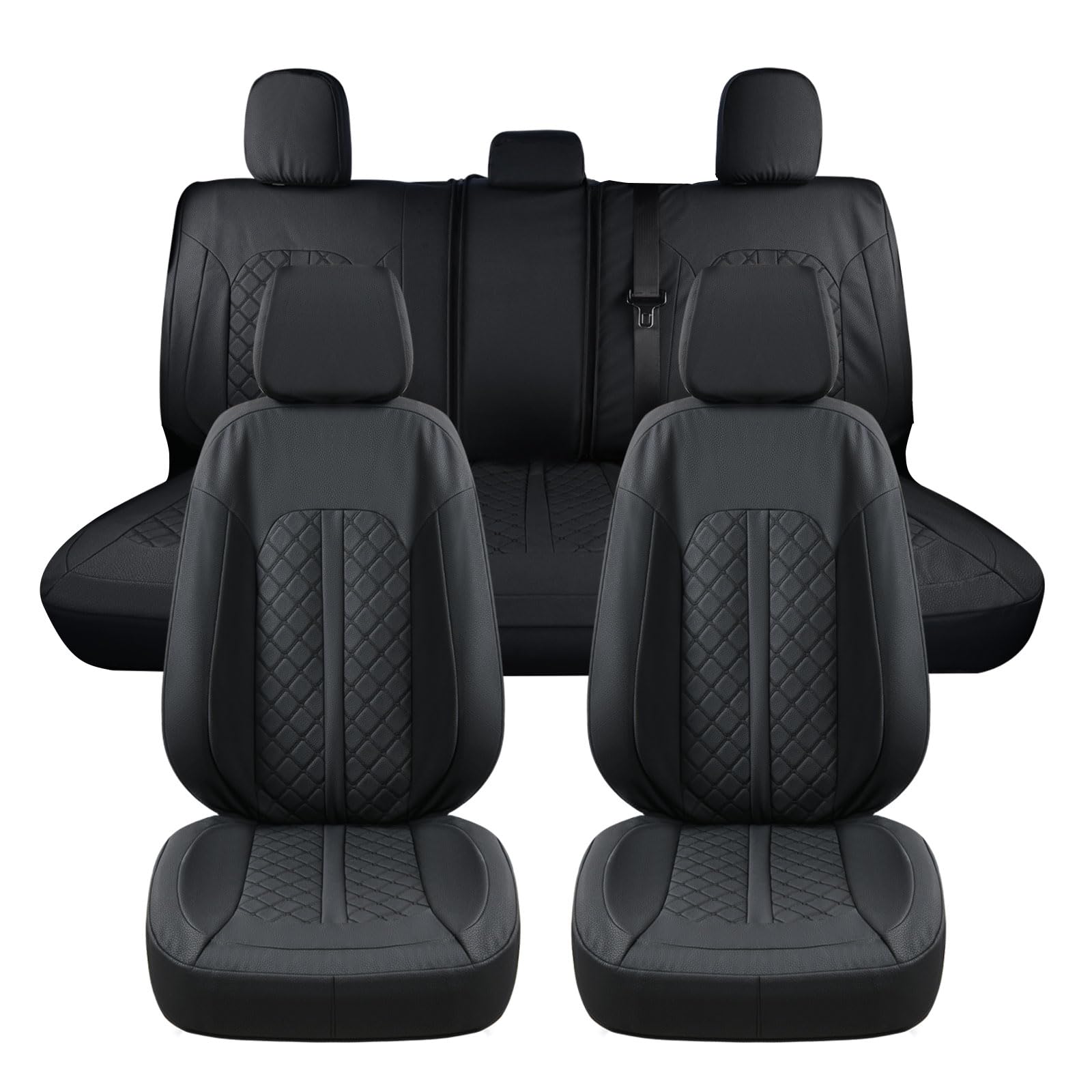 Truckiipa F150 Seat Covers Full Set Leather Waterproof Car Seat Cover Seat Protector Custom Fit for 2015-2024 Ford F150 SuperCrew, 2017-2024 F250 F350 F450 Super Duty Crew Cab, Full Set, Black