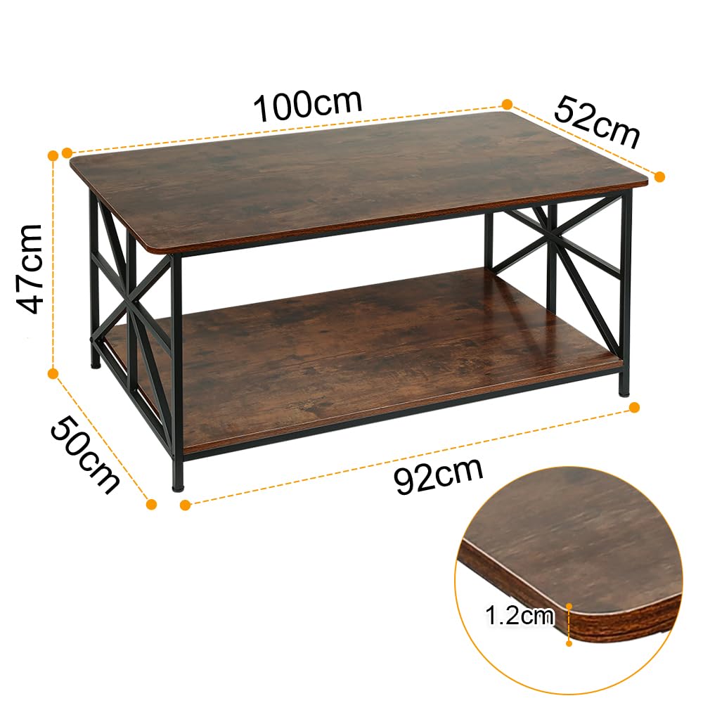 HUOLE Tavolo Basso, Tavolo da Salotto, Buffet Basso, con Scomparto Aperto, Struttura in Acciaio a Forma di X, 100 * 52 * 47,5 cm (L)