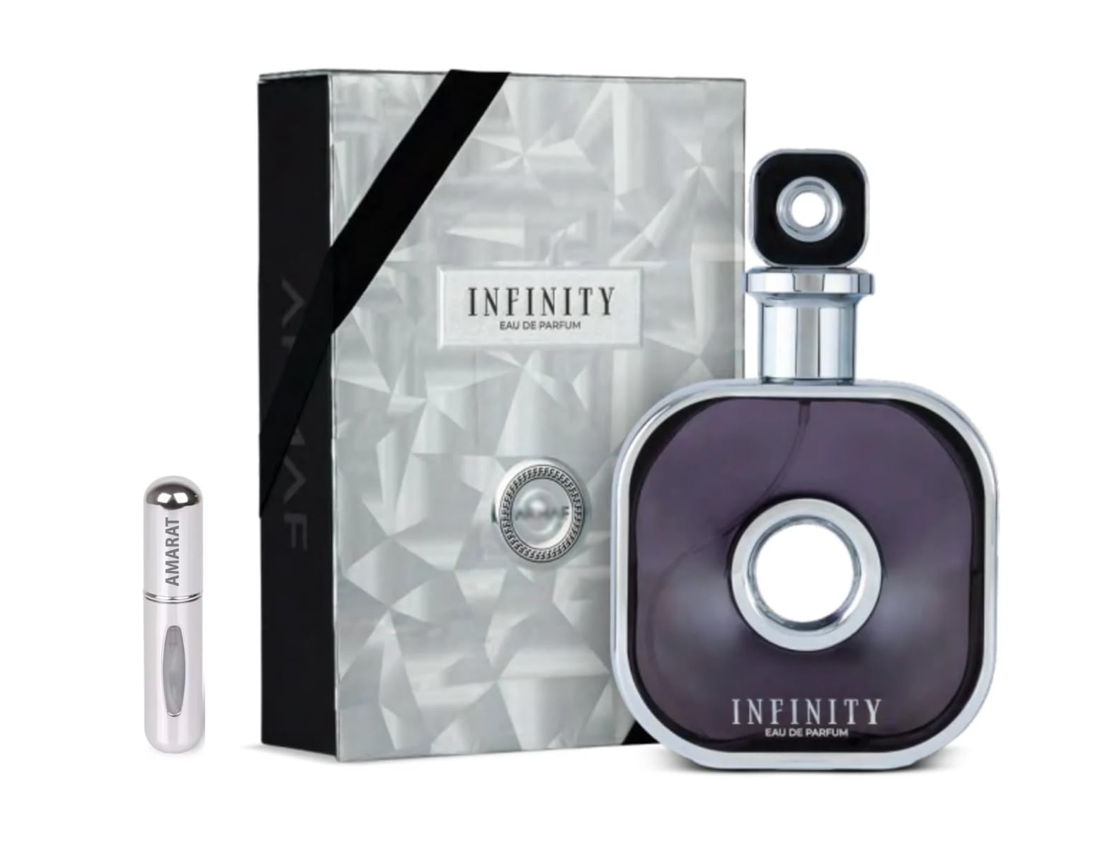 Perfume Infinity Silver Eau de Parfum 105 ml, Perfume Árabe Unisex de Larga Duración, Incluye Atomizador Recargable 5ML, Fragancia cítrica amaderada con especias y almizcle (Infinity Silver)